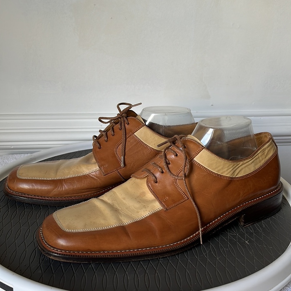 Two-Tone MAGNANNI Tan Oxford Blucher Square Toe Dress Shoes 12M SPAIN - Picture 5 of 16
